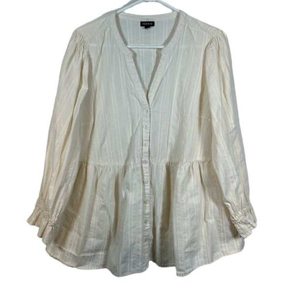 TORRID Bohemian Off White/Cream Button Down Blouson L/S Blouse 1/1X EUC #1335-LA - Picture 1 of 8
